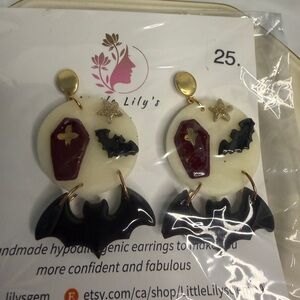 Halloween Black and Gold Bat Earrings